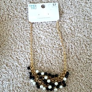 Extended Gold and Faux Pearl Necklace